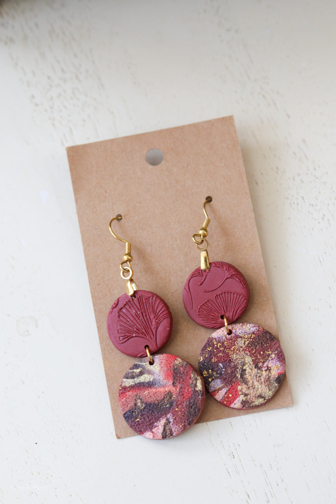 Red and Brown Circle Earrings