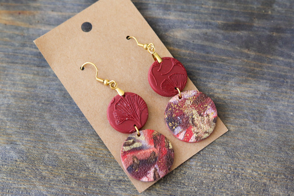 Red and Brown Circle Earrings