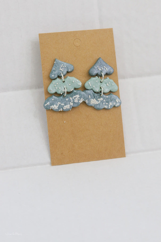3 Piece Snowy Green Tree post dangle