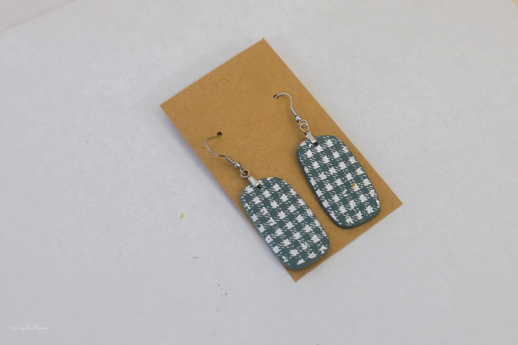 Silver and Green Plaid Dangle Earring