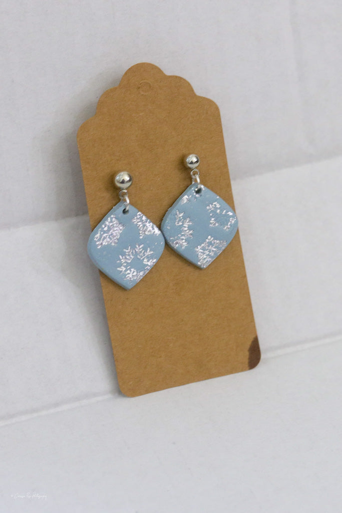Snowflake Stamped Blue Silver Dangle Earring