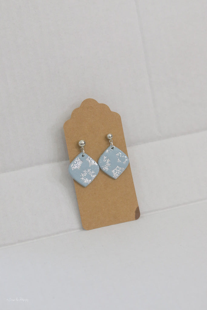 Snowflake Stamped Blue Silver Dangle Earring