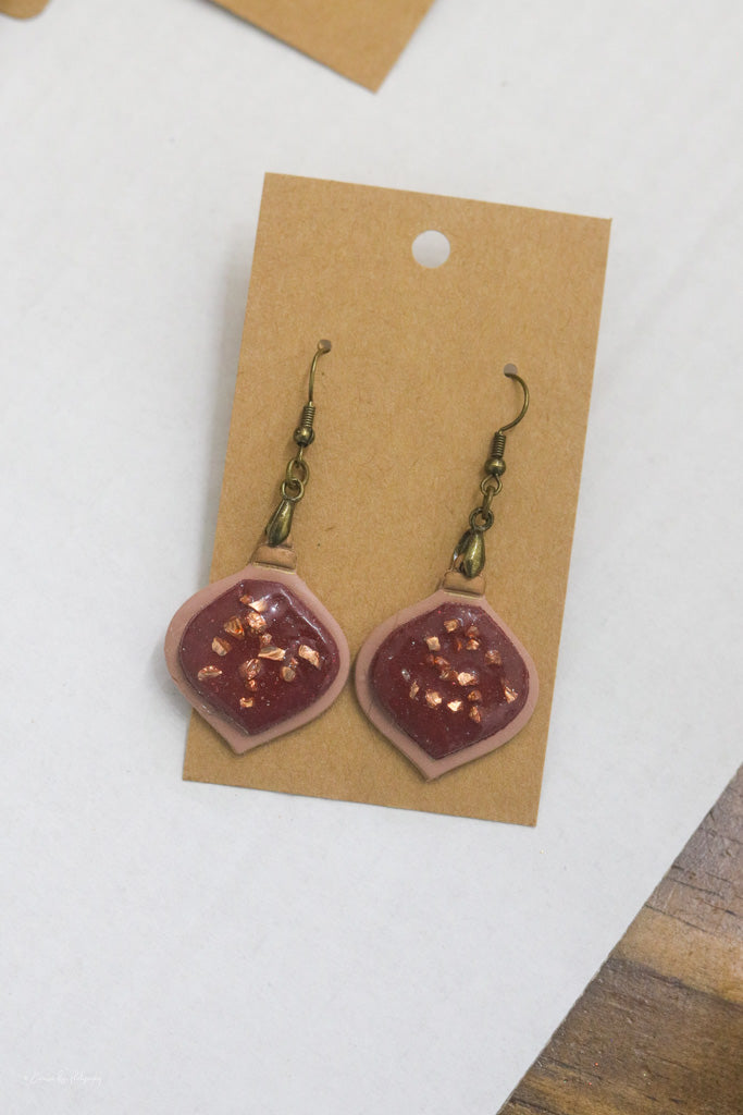 Red and Tan Christmas Ornament Cookie Earring