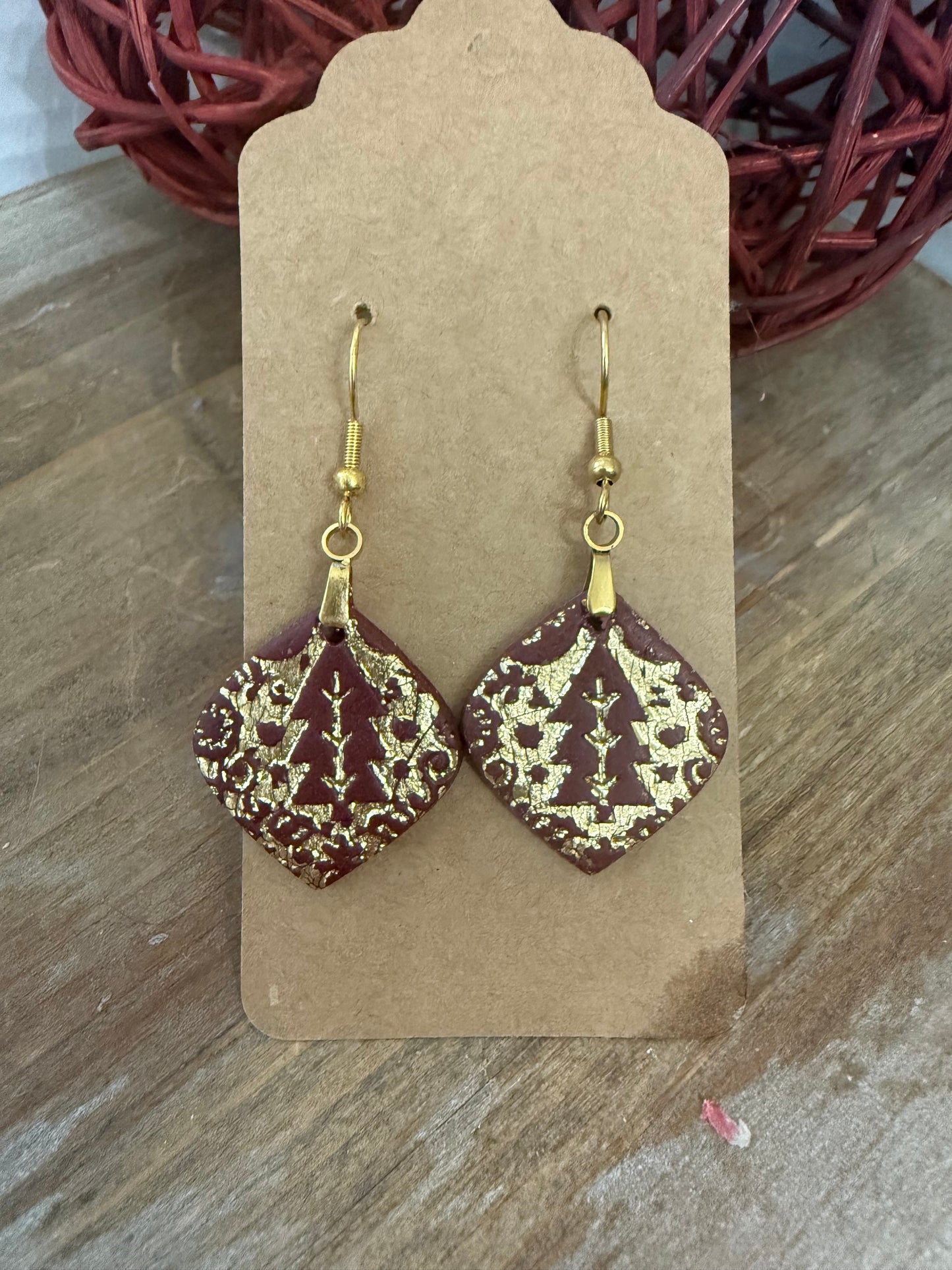Red and Gold Foil Stamped Earring