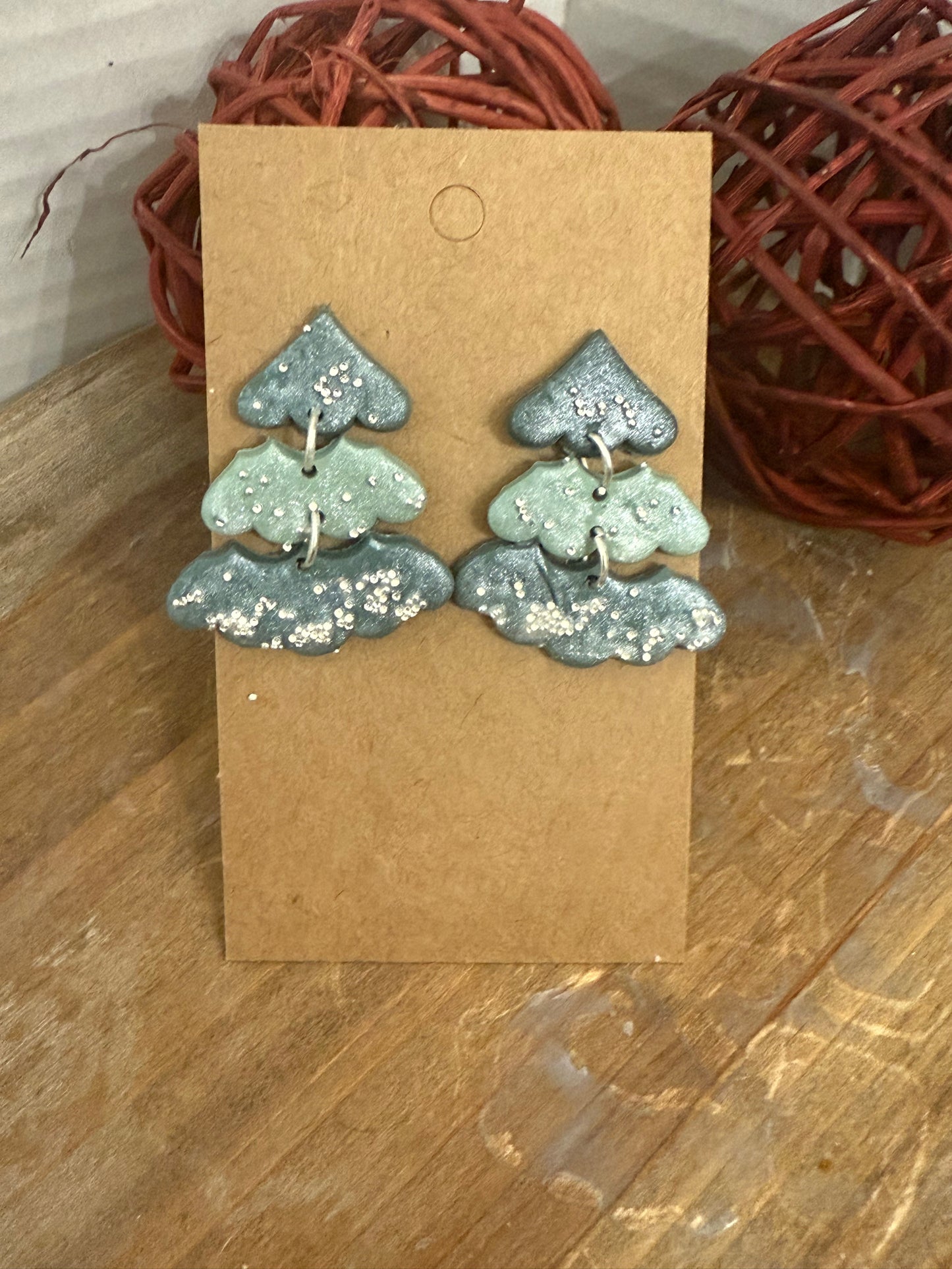 3 Piece Snowy Green Tree post dangle