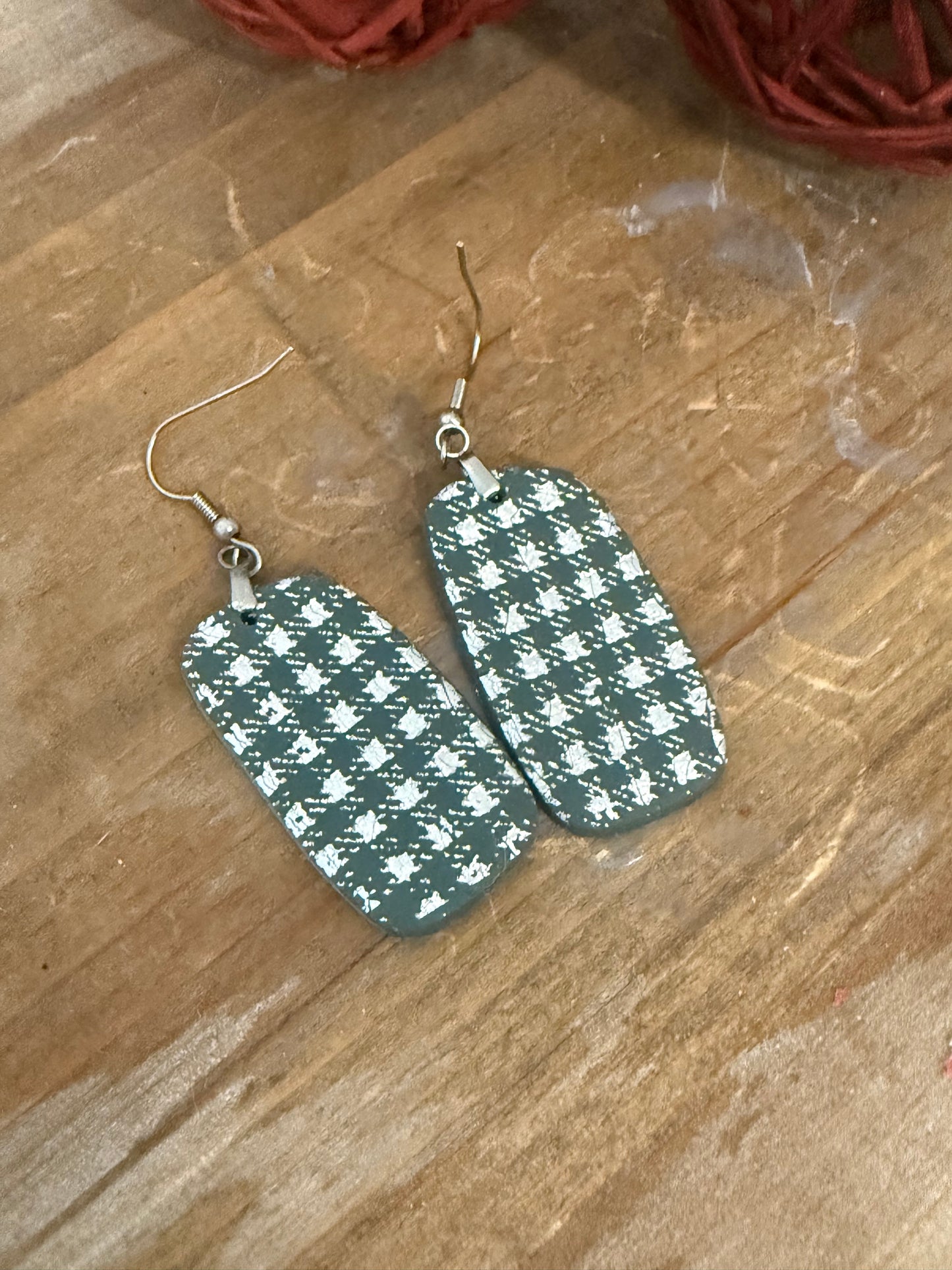 Silver and Green Plaid Dangle Earring