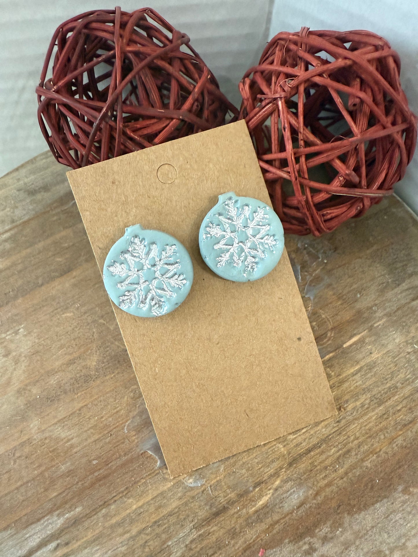 Silver Snowflake Stamped Large Stud Earring