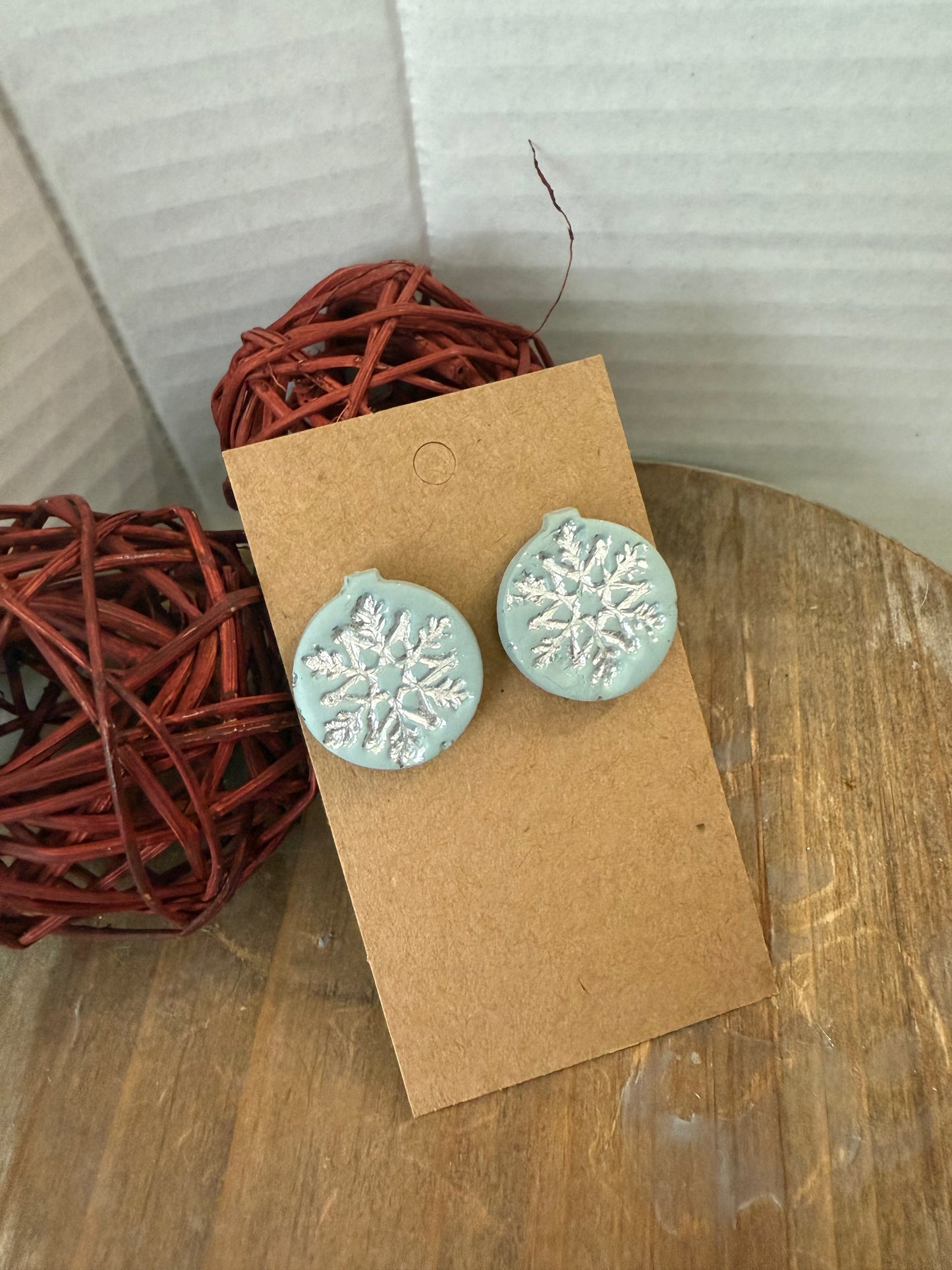Silver Snowflake Stamped Large Stud Earring