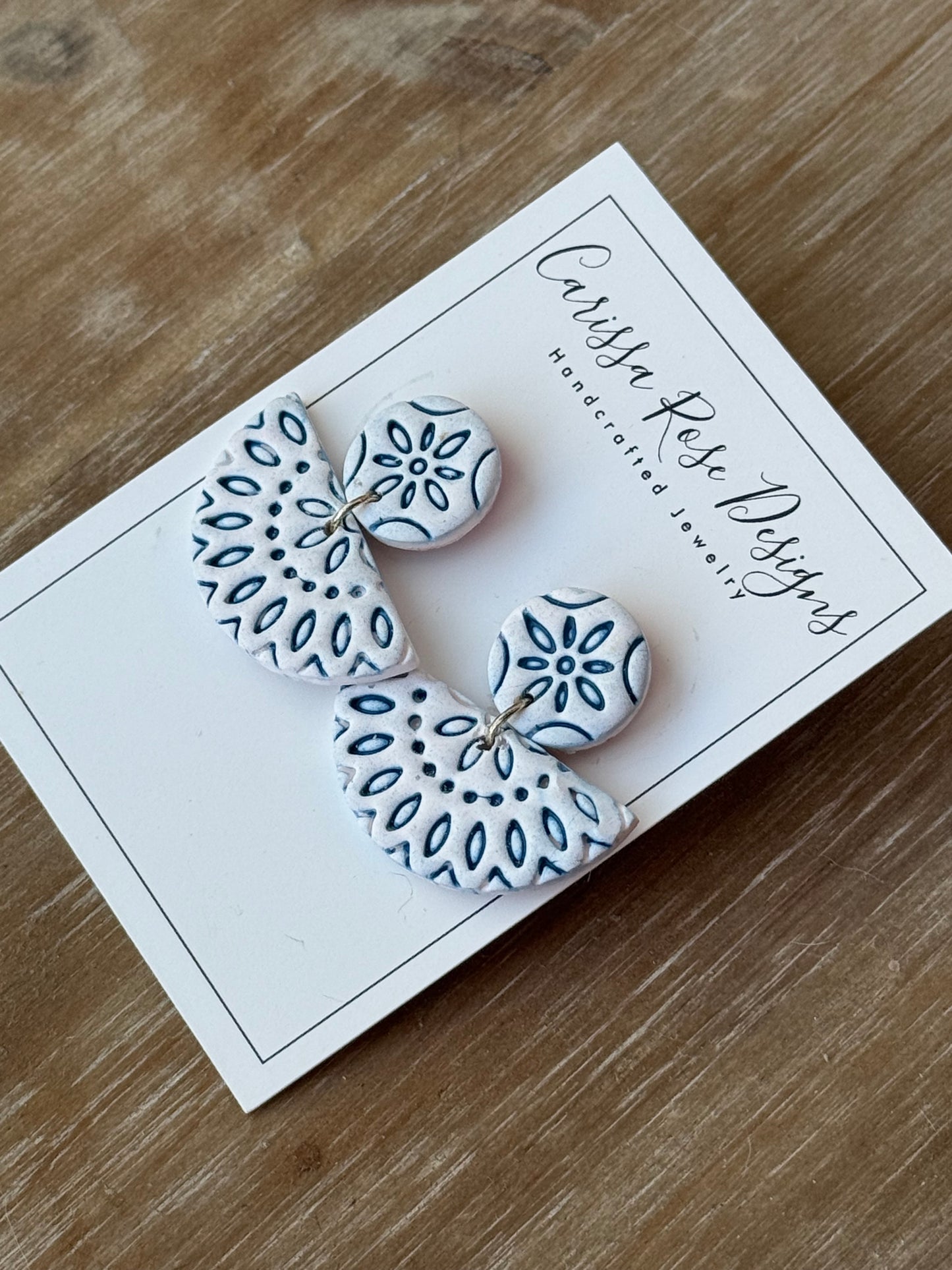 Blue and White Boho Style Dangle Statement Earrings