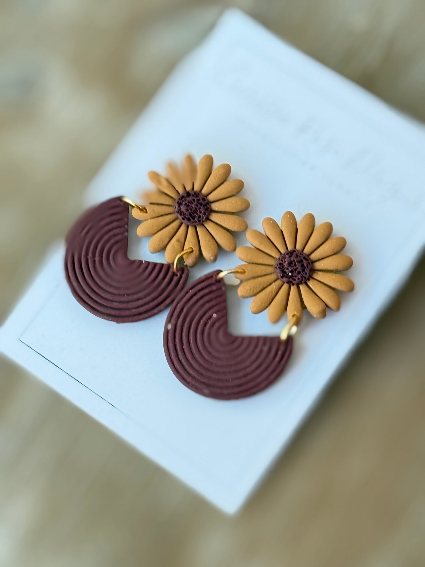 Fall Inspired Yellow and Dark Berry Brown Sunflower Statement Earring