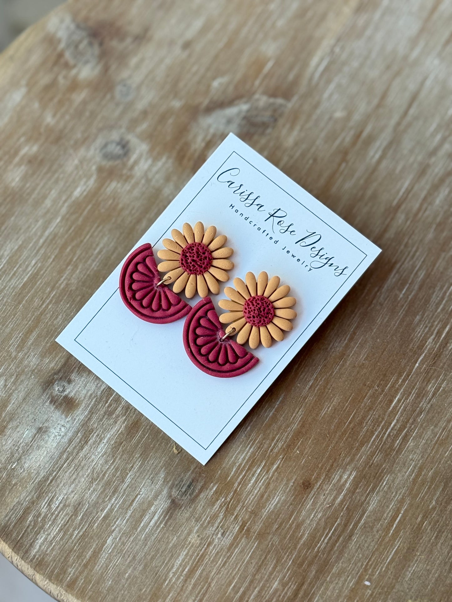 Fall Inspired Yellow and Berry Sunflower Statement Earring