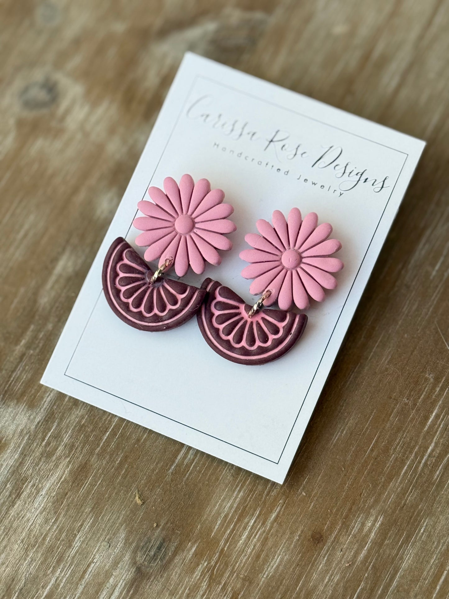 Fall Inspired Pink and Berry Sunflower Statement Earring