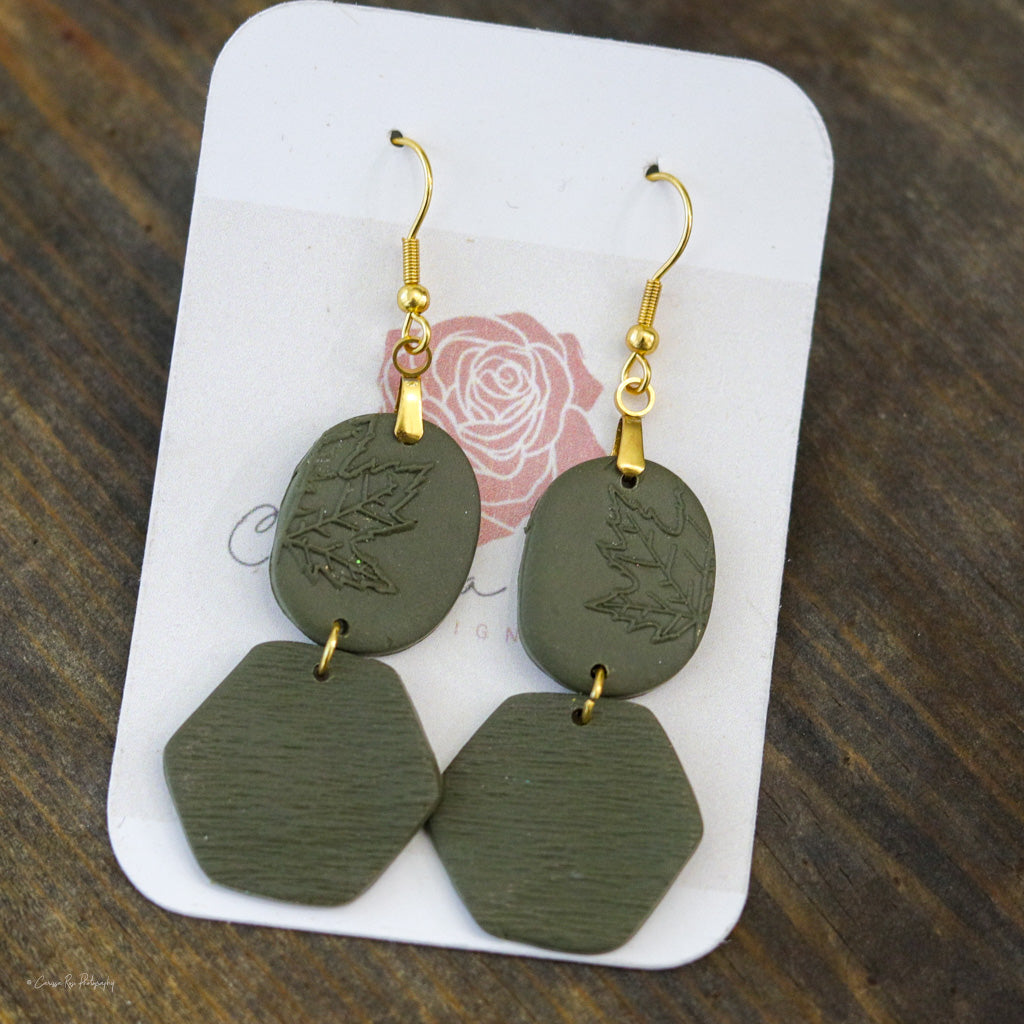 Moss Green Hexagon Oval Earring