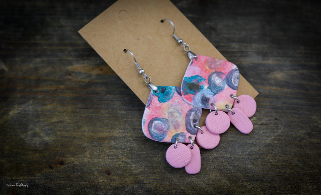 Pink Floral Hand Painted Statement Dangle