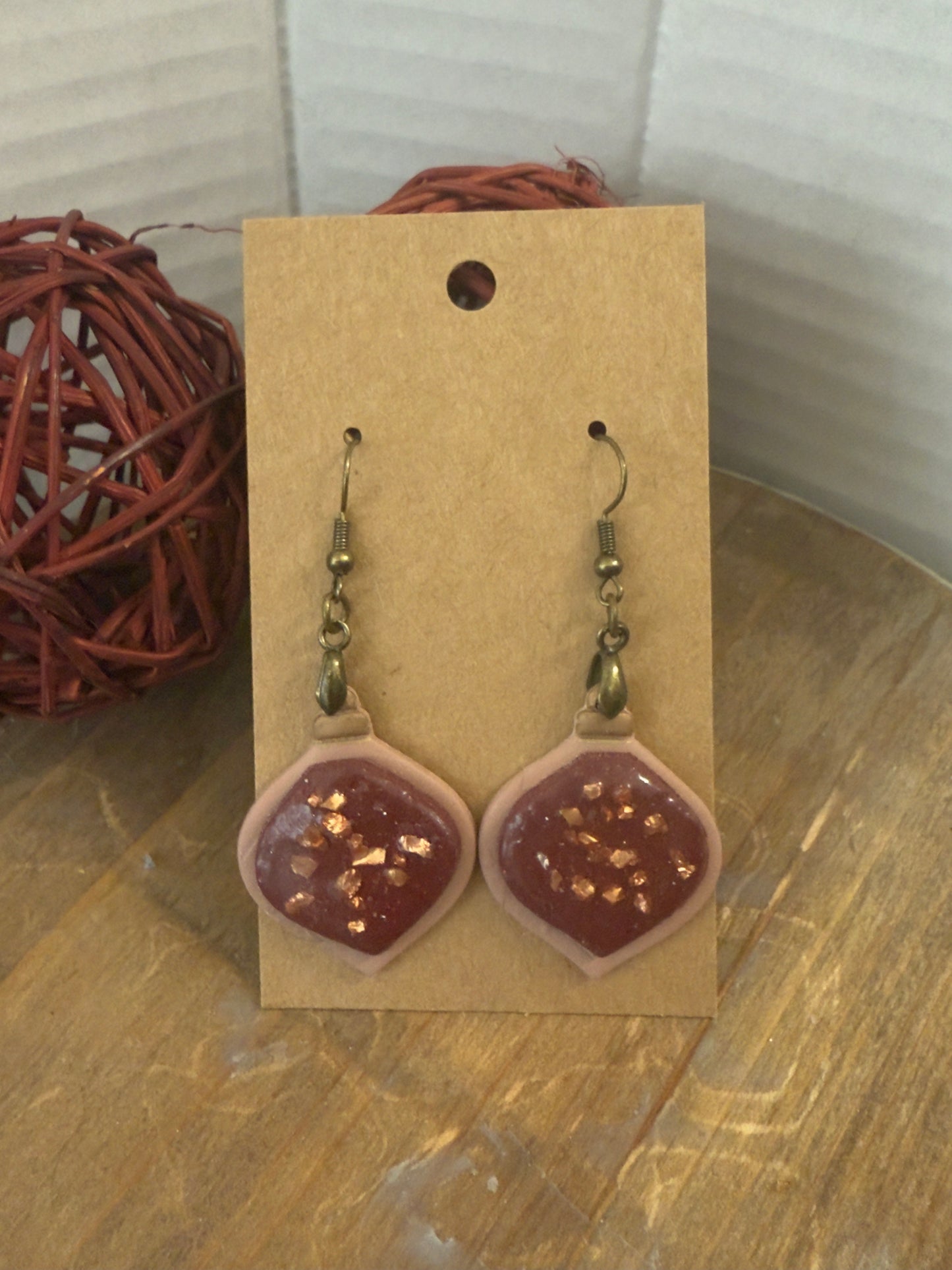 Red and Tan Christmas Ornament Cookie Earring