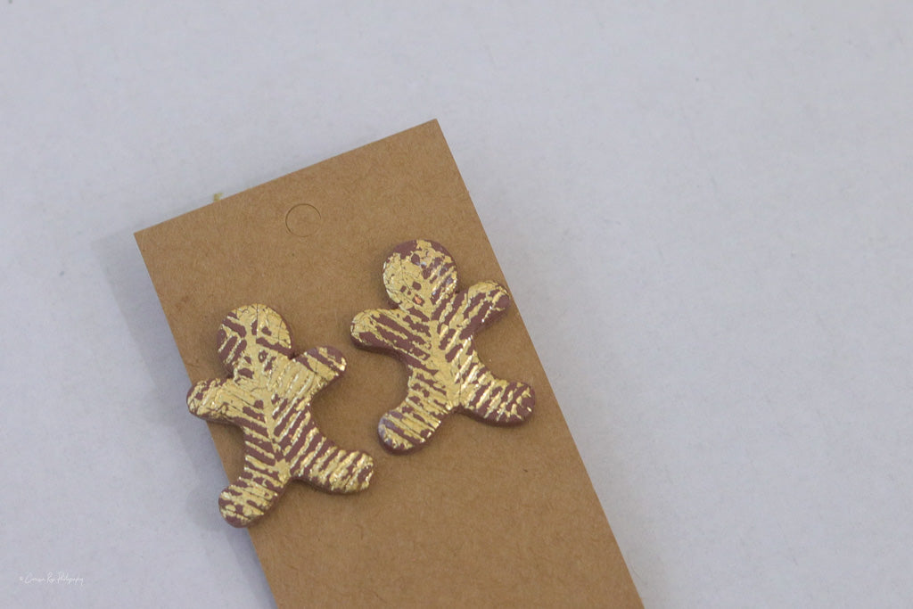 Gold Leaf Chevron Large Gingerbread Man Earring