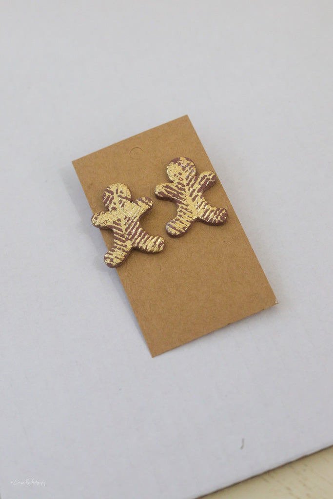 Gold Leaf Chevron Large Gingerbread Man Earring