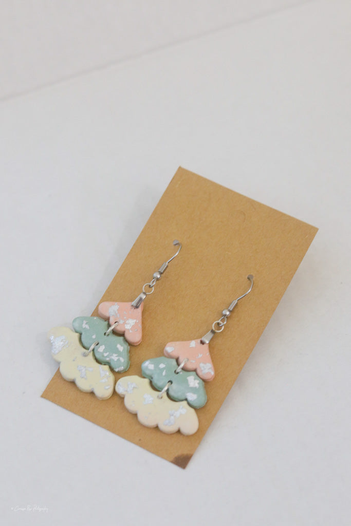 3 Piece Pink Cream Green Tree Earring