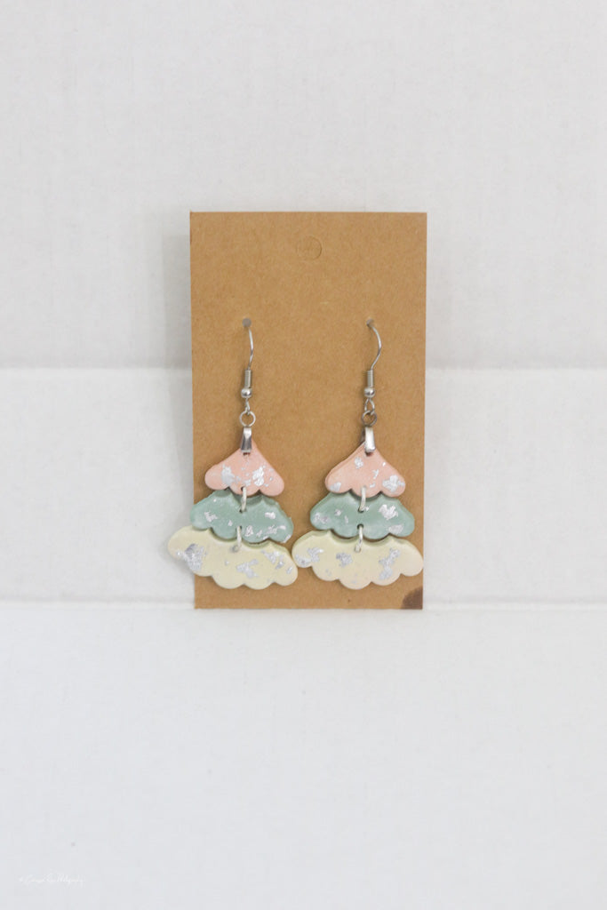 3 Piece Pink Cream Green Tree Earring