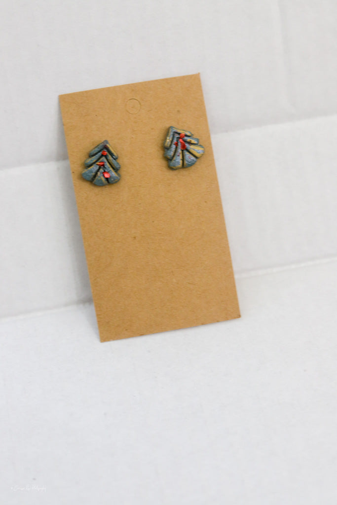 Christmas Tree Green and Red Stud