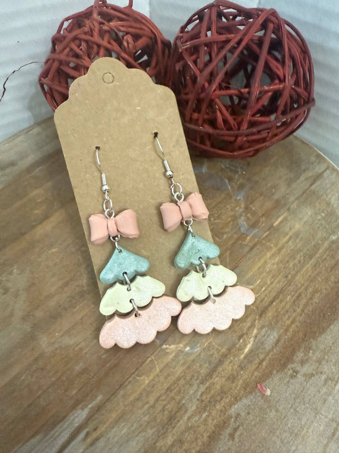 3 Piece Pink Bow Tree Dangle Earring