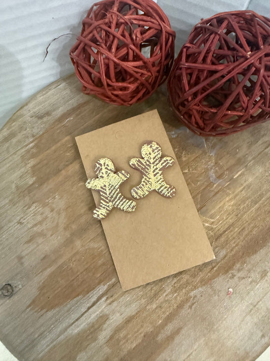 Gold Leaf Chevron Large Gingerbread Man Earring