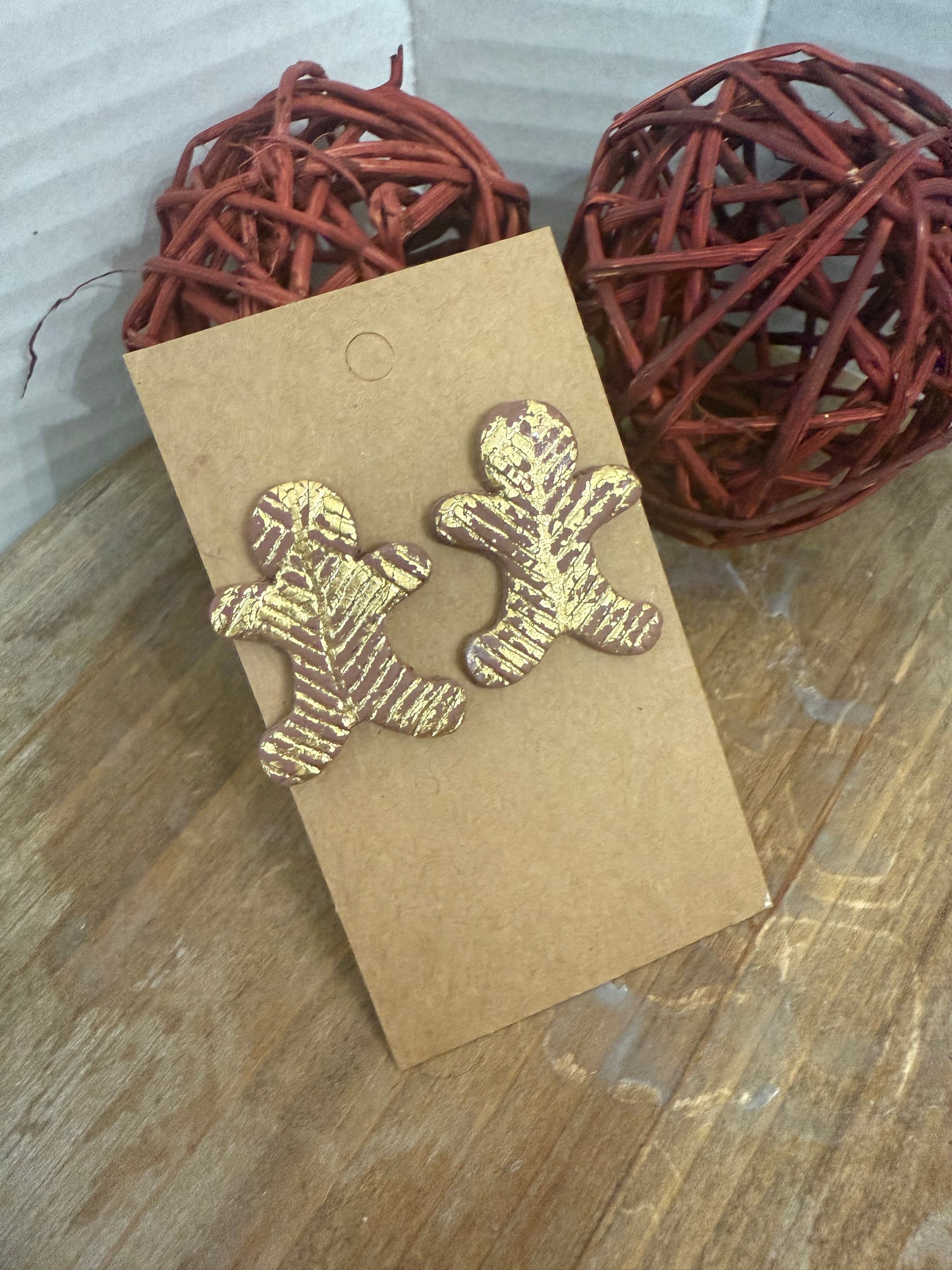 Gold Leaf Chevron Large Gingerbread Man Earring