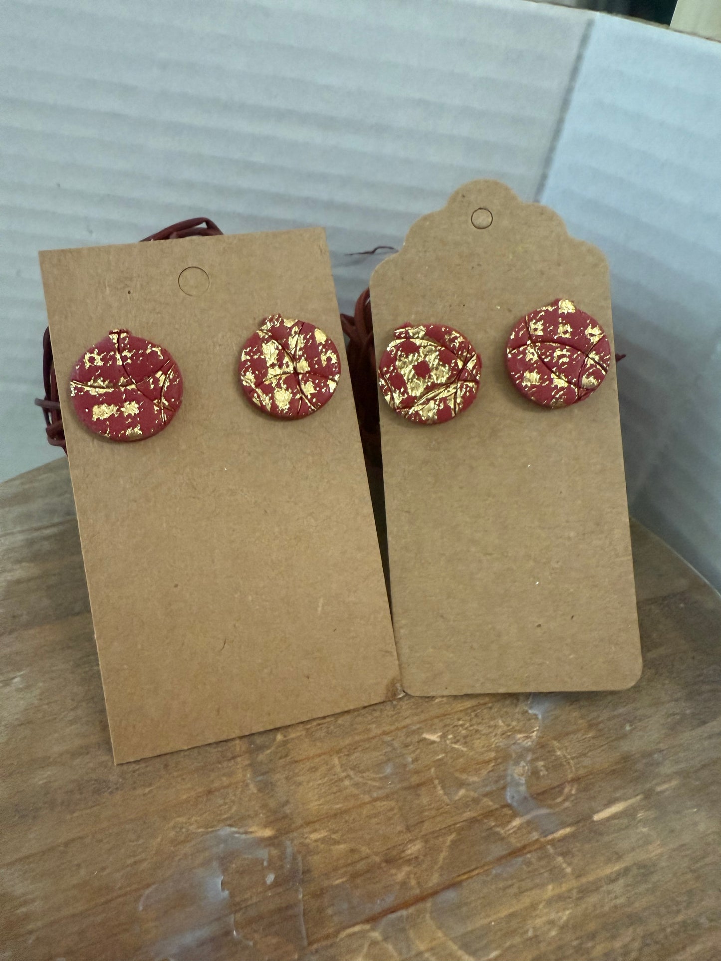 Gold and Red Check Stud Earring