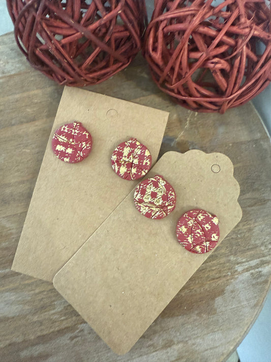 Gold and Red Check Stud Earring