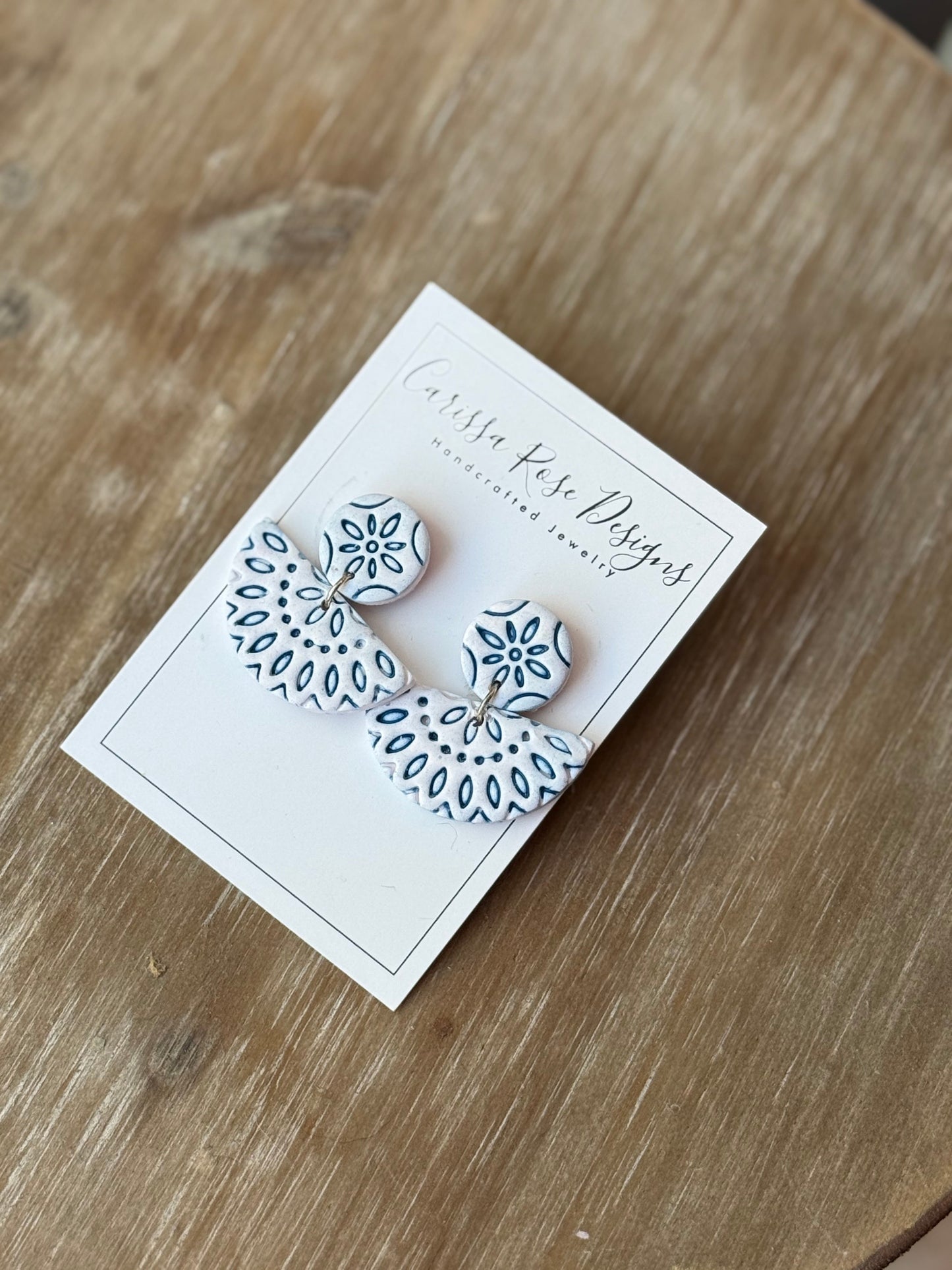 Blue and White Boho Style Dangle Statement Earrings