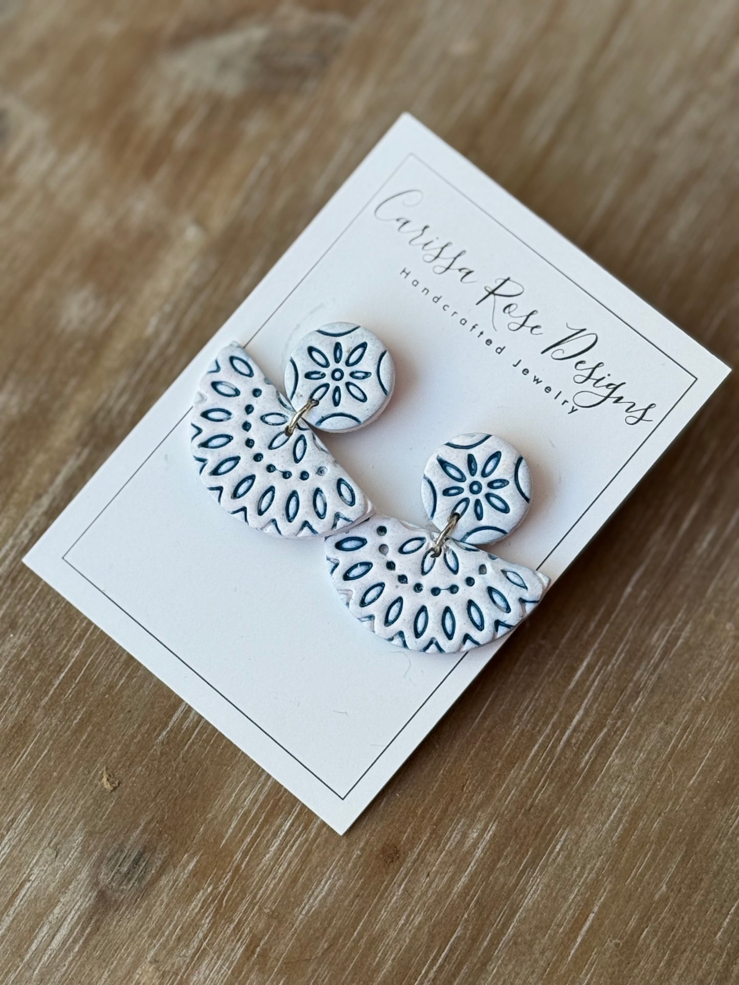 Blue and White Boho Style Dangle Statement Earrings