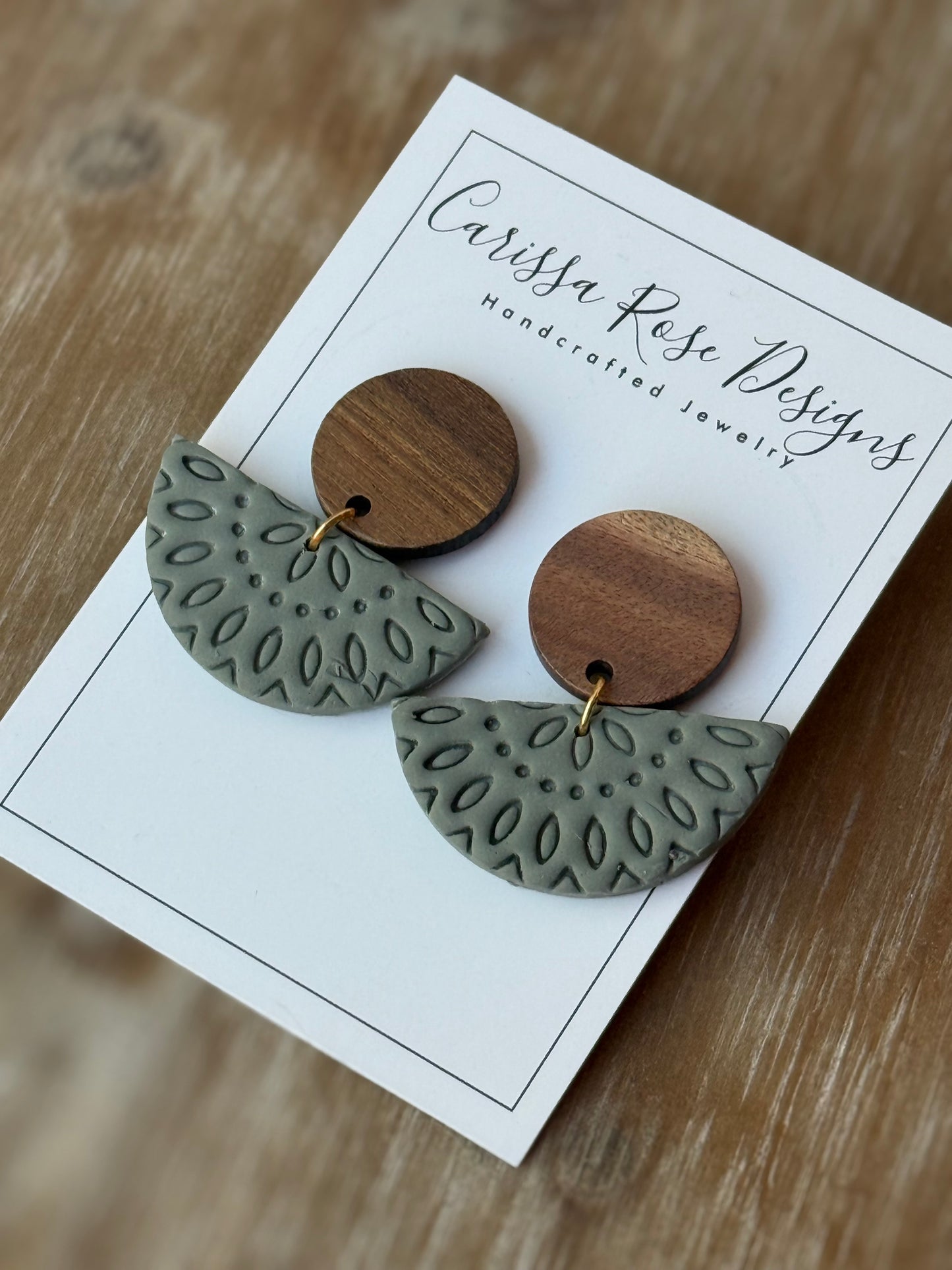 Walnut and Sage Green Boho Style Dangle Statement Earrings