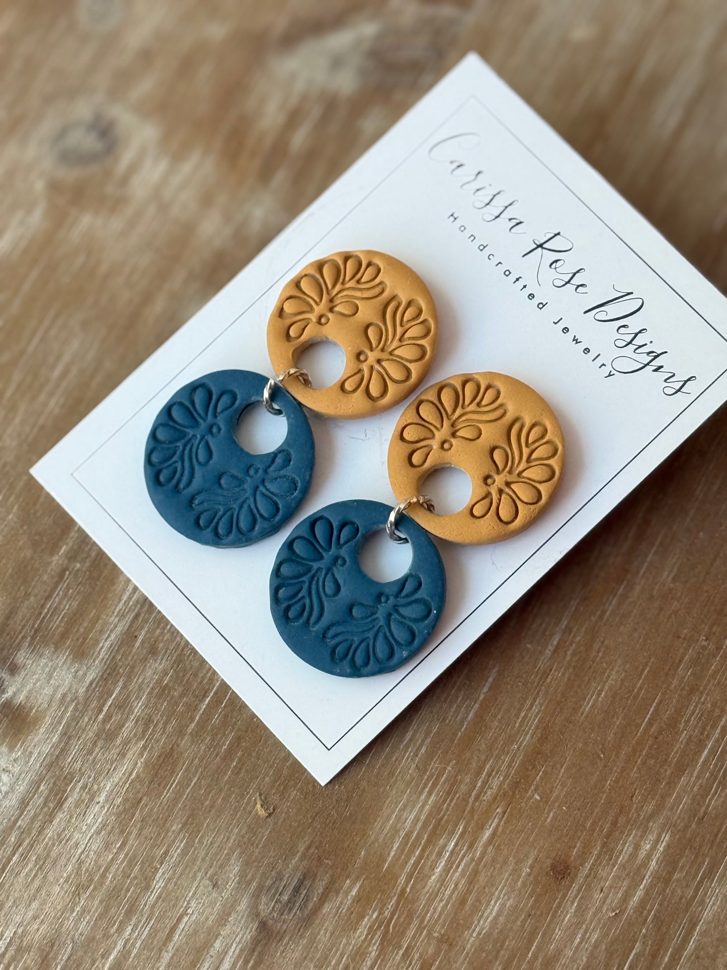 Mustard and Teal Modern Floral Circle Dangle Statement Earring