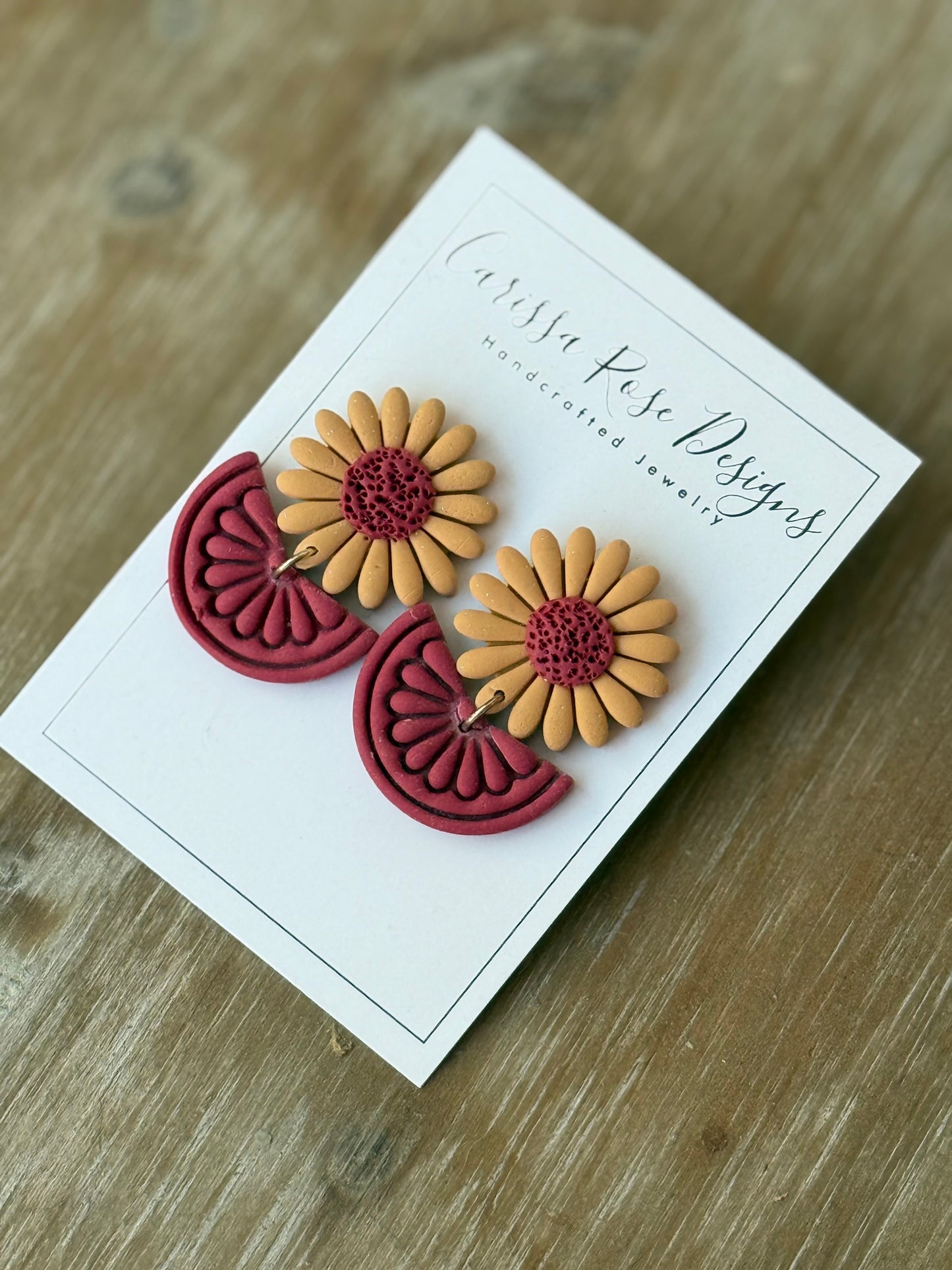 Fall Inspired Yellow and Berry Sunflower Statement Earring