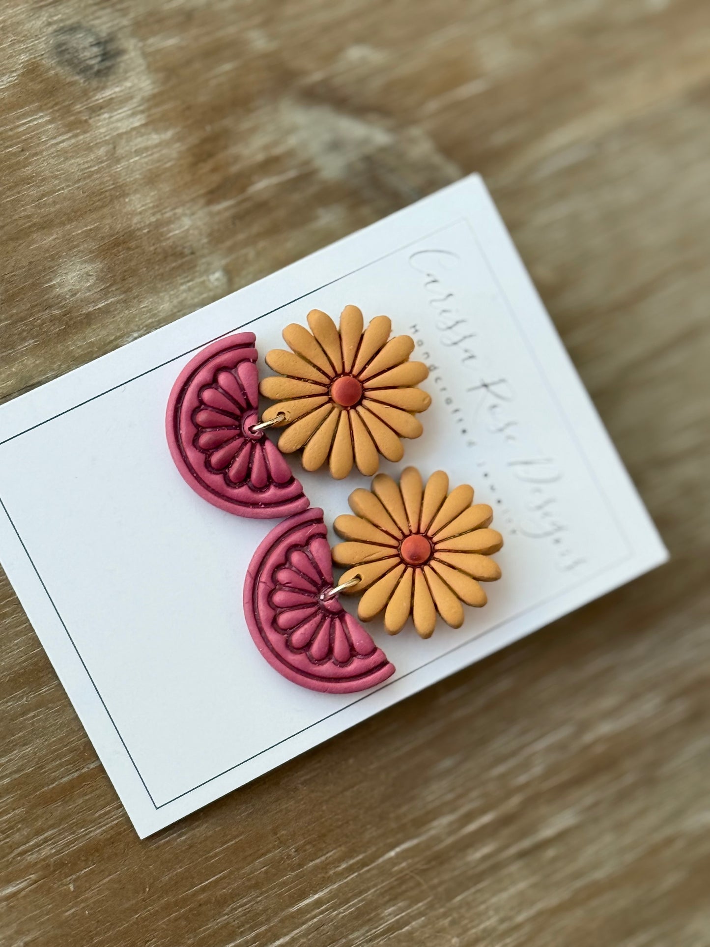 Fall Inspired Gold and Pink Sunflower Statement Earring