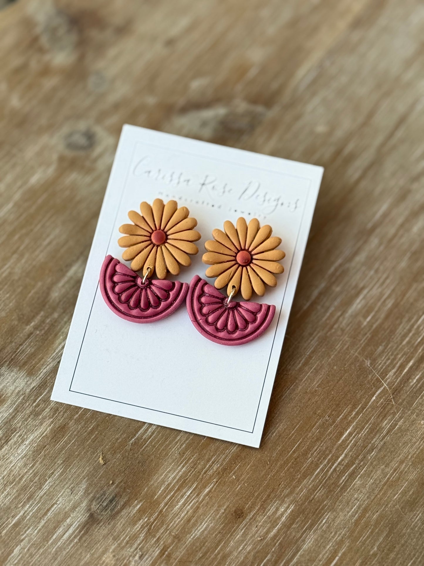 Fall Inspired Gold and Pink Sunflower Statement Earring