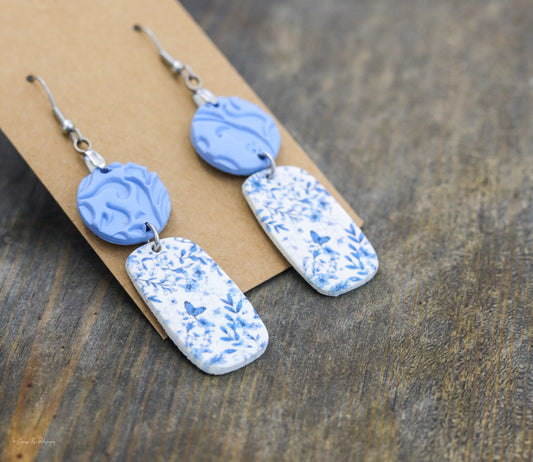 Blue Floral Dangle Earring