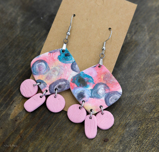 Pink Floral Hand Painted Statement Dangle