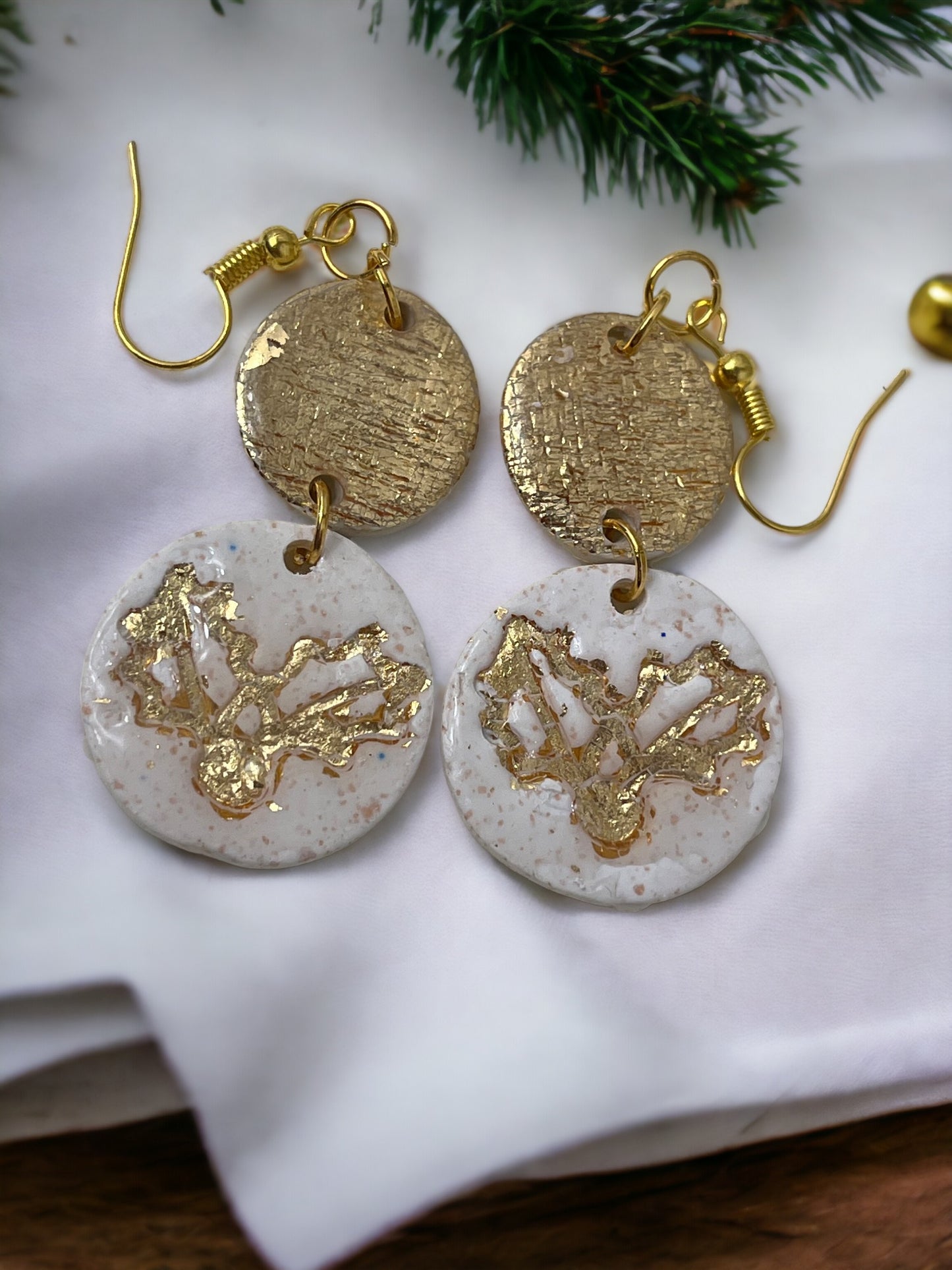 Gold Stamped Holly Dangle